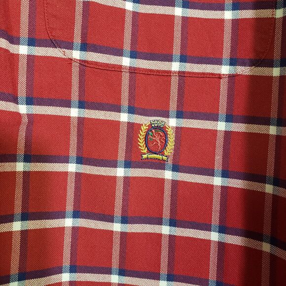 VTG Tommy Hilfiger Mens Shirt Size Large Red Plaid Button Down Crest Logo L/S - Picture 10 of 10